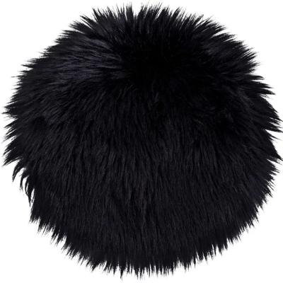 Round Seat Cushion - Faux Lambskin - Black