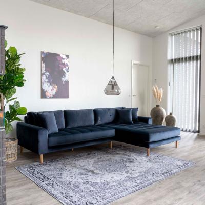 Lido Blue Fabric Lounge Sofa With Natural Legs Rhf