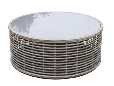 Skyline Bakari Walnut Rattan And Glass Top Outdoor Round Coffee Table