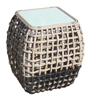 Skyline Dynasty Walnut Rattan And Glass Top Outdoor Square Side Table