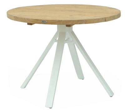 Skyline Alaska White And Teak Wood Outdoor 4 Seater Round Dining Table