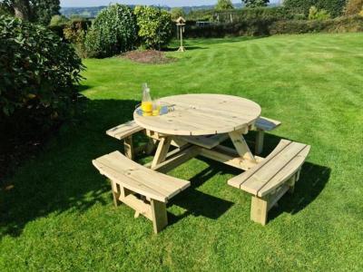 Product photograph of Churnet Valley Westwood Round Picnic Table Set With 4 Benches from Choice Furniture Superstore
