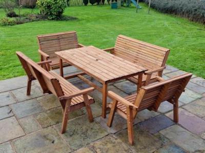 Churnet Valley Brown Outdoor Rectangular Table Set With 2x3 And 2x2 Benches