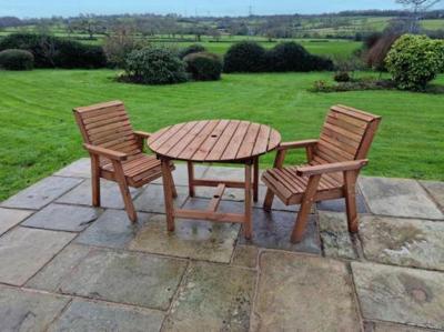 Product photograph of Churnet Valley Brown Outdoor Round Table Set With 2 Chairs from Choice Furniture Superstore