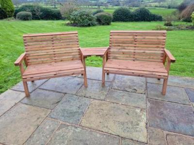 Churnet Valley Brown Outdoor 4 Seater Set 2x2 Seat Benches Angled