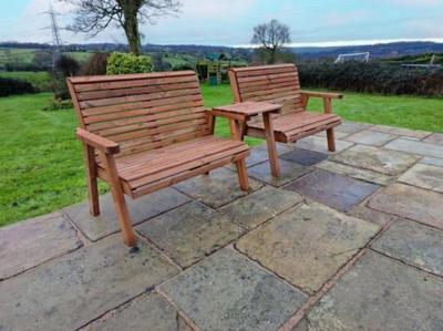 Churnet Valley Brown Outdoor 4 Seater Set 2x2 Seat Benches Straight