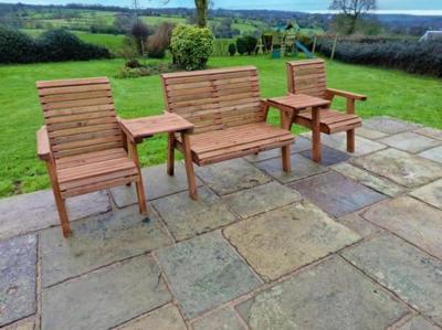 Churnet Valley Brown Outdoor 4 Seater Set 1x2 Seat Bench And 2x Chairs Straight