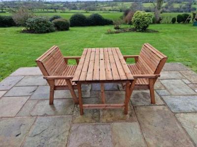 Churnet Valley Brown Outdoor Rectangular Table Set With 2 Benches