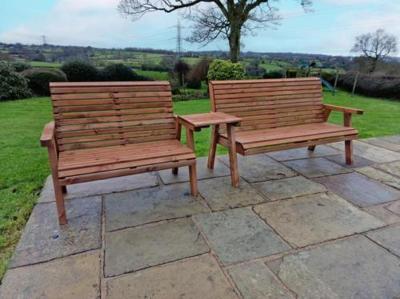 Churnet Valley Brown Outdoor 5 Seater Set 1x2 With 1x3 Seat Benches Straight