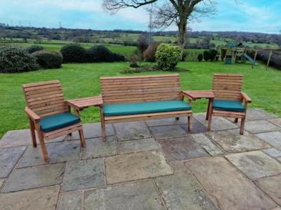 Churnet Valley Brown Outdoor 5 Seater Set 1x3 Seat Bench And 2x Chairs Angled