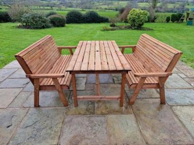 Churnet Valley Brown Outdoor Rectangular Table Set With 2x3 Benches