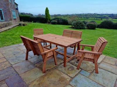 Churnet Valley Brown Outdoor Rectangular Table Set With 2 Benches And 2 Chairs