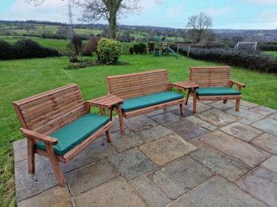 Churnet Valley Brown Outdoor 7 Seater Set 2x2 With 1x3 Seat Benches Angled