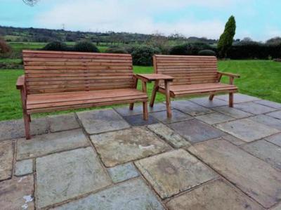 Churnet Valley Brown Outdoor 5 Seater Set 2x3 Seat Benches Straight