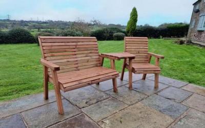 Product photograph of Churnet Valley Brown Outdoor Trio Set Angled from Choice Furniture Superstore