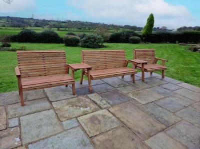 Churnet Valley Brown Outdoor 7 Seater Set 2x2 With 1x3 Seat Benches Straight