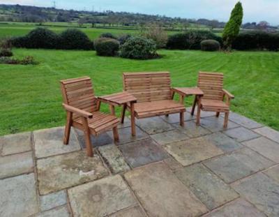 Churnet Valley Brown Outdoor 4 Seater Set 1x2 Seat Bench And 2x Chairs Angled