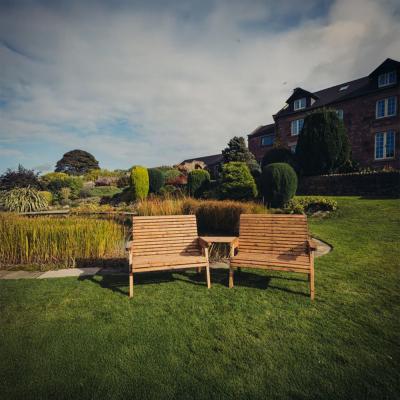 Churnet Valley Brown Outdoor 4 Seater Set 2x2 Seat Benches Angled