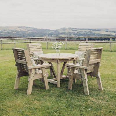 Churnet Valley Ergo Timber Wood 4 Seater Round Garden Dining Set