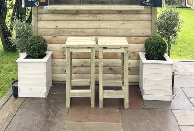 Churnet Valley Timber Wood Garden Bar Stool Set Of 2