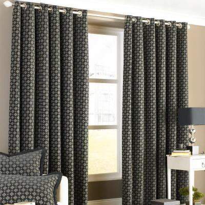 Image of Belmont Black Chenille Jacquard Eyelet Curtains