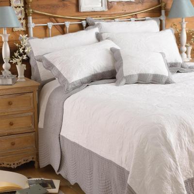 Fayence White And Grey Scalloped Bedspread