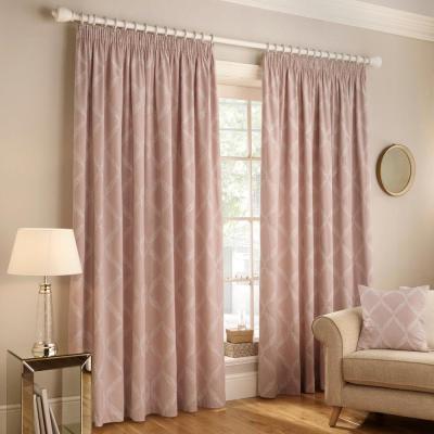 Paoletti Olivia Blush Lattice Embroidered Pencil Pleat Curtains