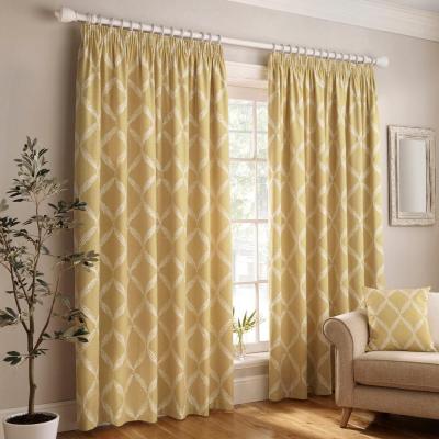 Paoletti Olivia Citron Lattice Embroidered Pencil Pleat Curtains