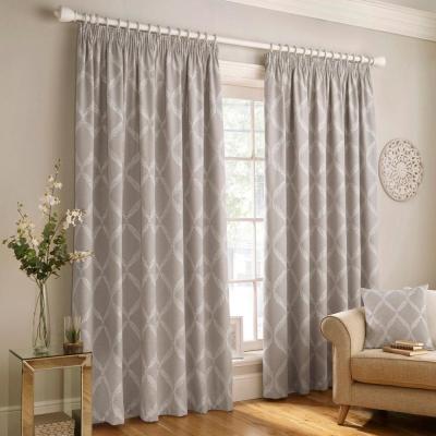 Paoletti Olivia Grey Lattice Embroidered Pencil Pleat Curtains