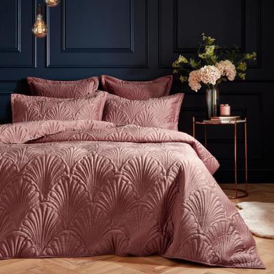 Paoletti Palmeria Blush Quilted Velvet Duvet Cover Set