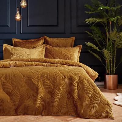 Paoletti Palmeria Gold Quilted Velvet Duvet Cover Set