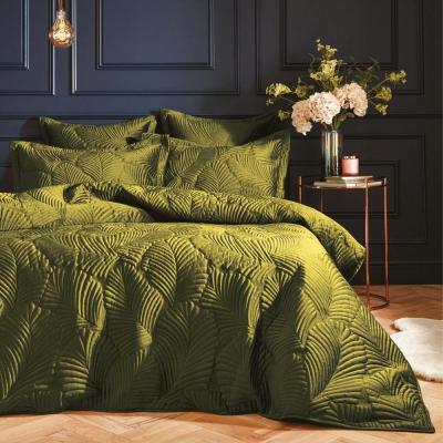 Paoletti Palmeria Moss Quilted Velvet Duvet Cover Set