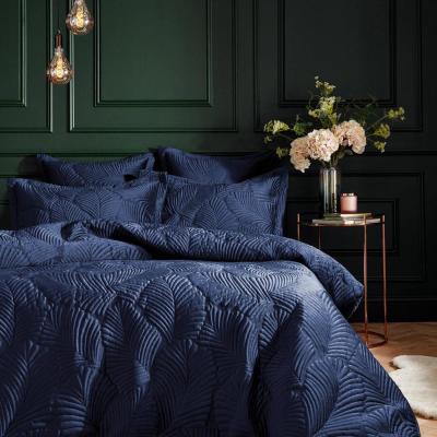 Paoletti Palmeria Navy Quilted Velvet Duvet Cover Set