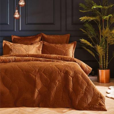 Paoletti Palmeria Rust Quilted Velvet Duvet Cover Set