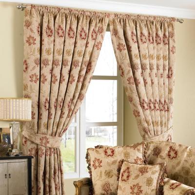 Product photograph of Zurich Champagne Floral Jacquard Pencil Pleat Curtains from Choice Furniture Superstore