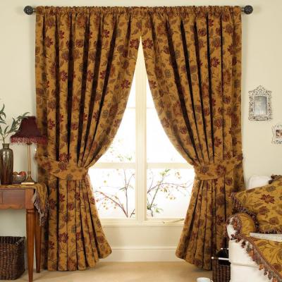 Image of Zurich Gold Floral Jacquard Pencil Pleat Curtains