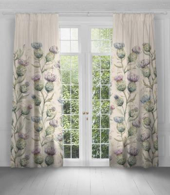 Product photograph of Voyage Maison Thistle Glen Lilac Printed Pencil Pleat Curtains from Choice Furniture Superstore