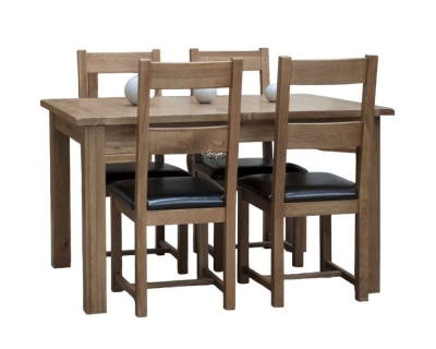 Image of Homestyle GB Rustic Oak Extending Dining Set and 4 Rustic Leather Seat Chairs
