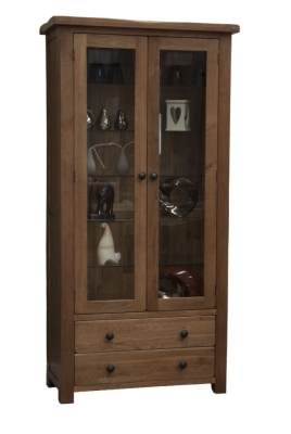 Product photograph of Homestyle Gb Rustic Oak Glass Display Cabinet from Choice Furniture Superstore