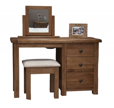Homestyle GB Rustic Oak Single Pedestal Dressing Table and Stool