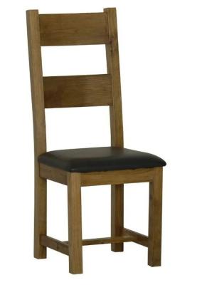 Clearance Set Of 4 Homestyle Gb Rustic Oak Leather Seat Dining Chair Fss1563839