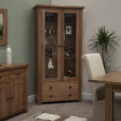 Homestyle Gb Rustic Oak Glass Display Cabinet