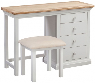 Product photograph of Homestyle Gb Cotswold Oak And Painted Single Pedestal Dressing Table With Stool from Choice Furniture Superstore