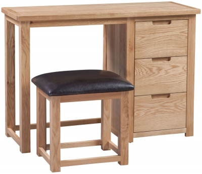 Homestyle GB Moderna Oak Single Pedestal Dressing Table with Stool