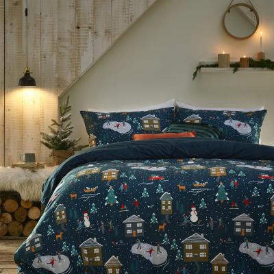 Furn Winter Pines Navy Pyjama Fleece Christmas Duvet Cover Set