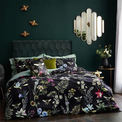 Wylder Midnight Bee Black Floral Velvet Duvet Cover Set