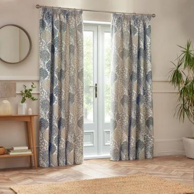 Image of Wylder Ophelia Wedgewood Floral Jacquard Pencil Pleat Curtains