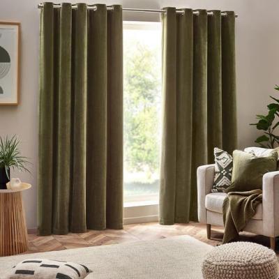 Image of Yard Heavy Olive Chenille Room Darkening Eyelet Curtains