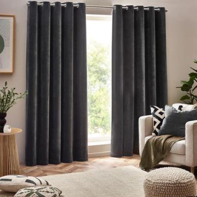 Image of Yard Heavy Charcoal Chenille Room Darkening Eyelet Curtains