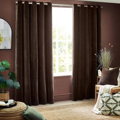 Image of Yard Heavy Brown Chenille Room Darkening Eyelet Curtains